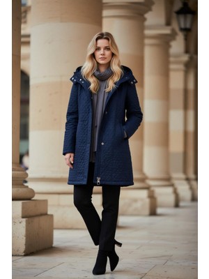 Seviliko Kadın Büyük Beden Içi Polar Cepli Çıkarılabilir Kapüşonlu Kapitone Kaban Mont (Dar Kalıptır)