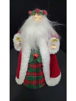 Yılbaşı Noel Baba Biblo, Taçlı Kırmızı Yıldızlı Dekoratif Süs