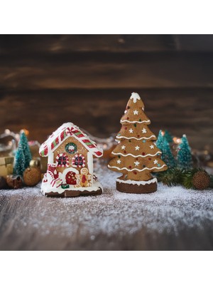 Renkli Yılbaşı Temalı Gingerbread Kurabiye ve Şeker Ev Biblo Takımı