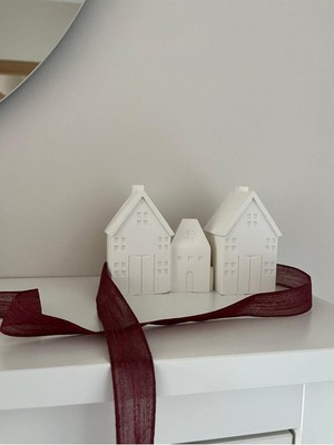 3'lü Noel Evleri Biblo Seti, Beyaz, Dekoratif, Sıcak ve Şık Tasarım
