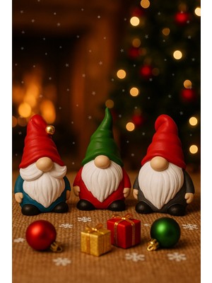 El Boyama Noel Cüceleri Seti, 13 Cm, Yılbaşı Süsleri, Koleksiyon, Hediye