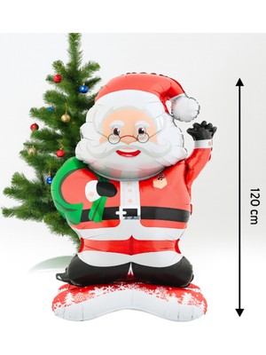 Büyük Ayakta Noel Baba Balonu 120 Cm, Yılbaşı Süsü, Parti Dekoru