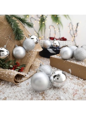 6'lı Gümüş Yılbaşı Topları, Noel ve Çam Ağacı Süsleri, 5 cm