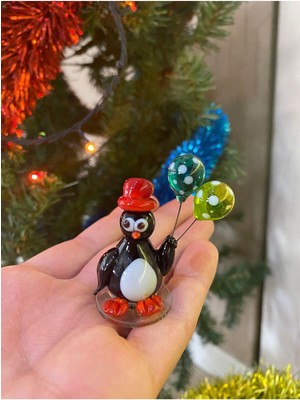 Renkli Cam Penguen Noel Dekoru, Şık ve Sevimli Ev Süsü