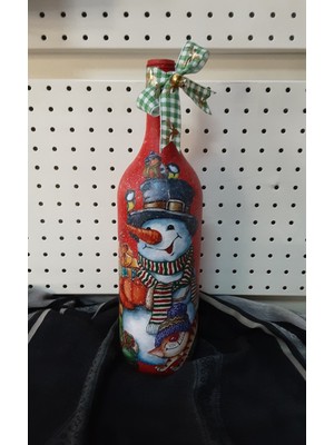 El Yapımı Noel Temalı Kırmızı Dekoratif Şişe 35 Cm, Renkli ve Şık Tasarım