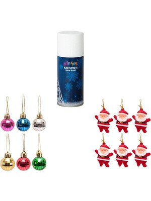 Renkli Yılbaşı Çam Ağacı Süsü Noel Baba Spreyi, Beyaz Top, Süsleme Malzemesi