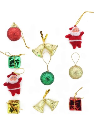 10 Adet Renkli Mini Yılbaşı Ağacı Süsü Seti, 3-4cm, Noel Süsleri