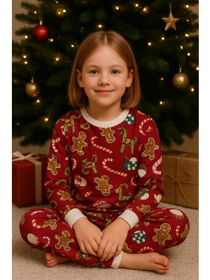 Moni Çocuk Likralı Penye Kaliteli Yeni Yıl Baskılı Pijama Takımı