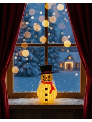 Renkli Dekoratif Kardan Adam Işıklı Masa Üstü Noel Süsü, Neşeli ve Şık Atmosfer Sağlar.