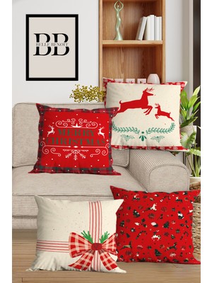 4’lü Renkli Dijital Baskılı Kırlent Kılıfı Fermuarlı 43X43 cm Kırmızı