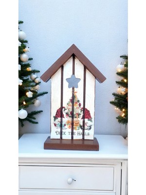 El Yapımı Beyaz Çatılı Ev Süsleri, Yılbaşı ve Noel Baba Temalı, Şık Dekorasyon Parçaları