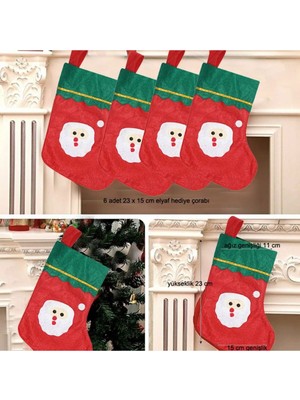 Renkli Noel Baba Elyaf Çorap Seti, 23X16 Cm, 6 Adet, Şık ve Eğlenceli Tasarım