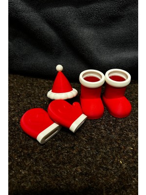 Kırmızı Noel Mini Ayakkabı, Şapka ve Eldiven Dekor Seti, Yılbaşı Süsleri