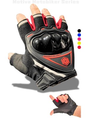 Leidory Kırmızı Yarım Eldiven Kısa Taktik Spor Reflektörlü Motosiklet Bisiklet Eldiveni M Beden