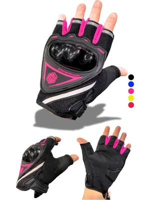 Leidory Pembe Kısa Yarım Parmak Kadın Motorsiklet Eldiveni Xl Beden