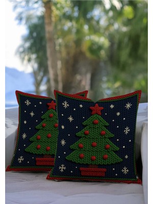 Renkli Noel Ağacı Desenli Dijital Baskılı Kırlent Kılıfı 2'li