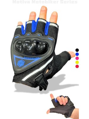 Leidory Mavi Yarım Eldiven Kısa Taktik Spor Reflektörlü Motosiklet Bisiklet Eldiveni L Beden