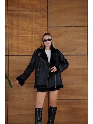 Deva By Gülten Berk Kadın Yakası Kemerli Yan Fermuarlı Kürklü Lamine Mont