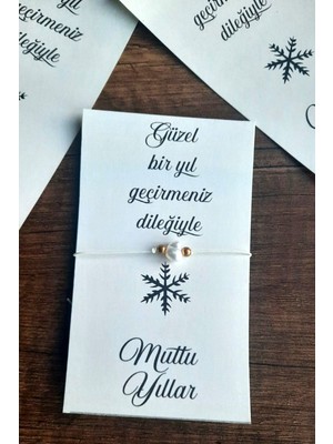 30 Adet Incili Yılbaşı Temalı Kartlı Şans Bilekliği, Noel ve Yeni Yıl Hediyesi