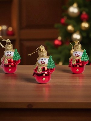 3'lü Ağaçlı Kardan Adam Yılbaşı Süsü Kırmızı, Noel ve Parti Dekorasyonu