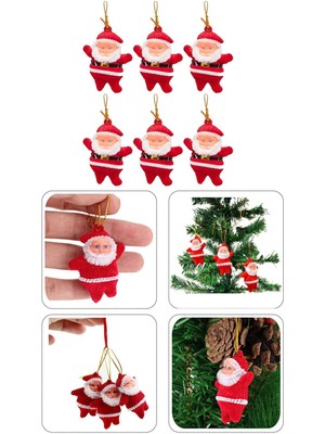 6'lı Kırmızı Noel Baba Figürlü Yılbaşı Ağacı Süs Seti, Ipli ve Renkli Dekorasyon