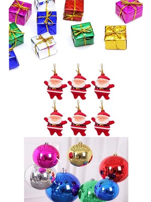18 Parça Renkli Yılbaşı Ağacı Top Süs Seti, Noel ve Hediye Paketi Süsleri