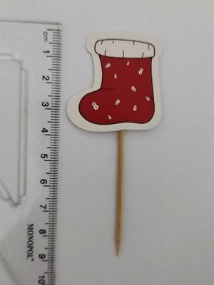 Yılbaşı Temalı Kırmızı Karton Çorap Şekilli Kürdanlar, 6,5 Cm, 10 Adet