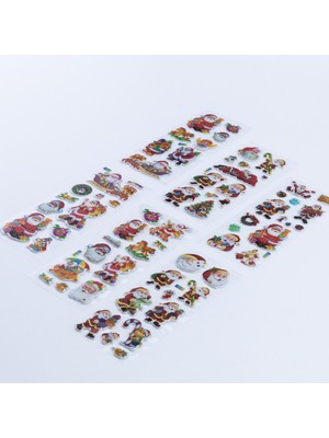Renkli Noel Baba Kabartmalı Yılbaşı Sticker Seti, 6 Adet, Neşeli Süslemeler