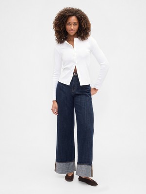 Gap Kadın Koyu Mavi High Rise Wide-Leg Jean Pantolon