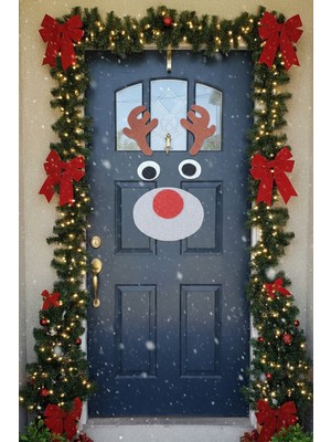 Parlak ve Renkli Simli Geyik Kapı ve Duvar Süsü, Yapışkanlı, Yılbaşı Temalı