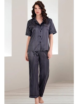 Nightlove Lady Füme Siyah Saten Pijama Takım