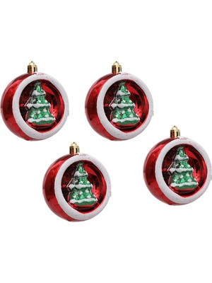 3 Adet Kırmızı Yuvarlak Çam Desenli Parlak Yılbaşı Süsü