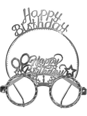 MerveliSait Mika Taç Gözlük Gümüş Renk Happy Birthday