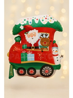 Yılbaşı Tren Folyo Balon 66X60 cm Noel Baba, Geyik, Kardan Adam, Renkli Dekor