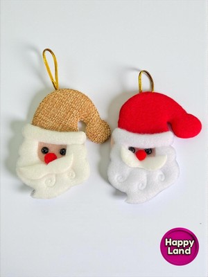Yılbaşı Ağacı Süsü 2'li Noel Baba Kırmızı-Kahve Peluş Asma Süs 10 cm