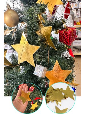 4 Metre Altın Yıldız ve Tinsel Süsleme, Şık Yılbaşı Dekoru