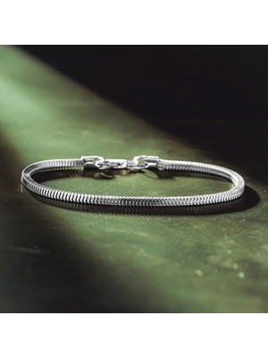 Takılingo 925 Ayar Gümüş Yılan Zincir Desenli Parlak Erkek Bileklik