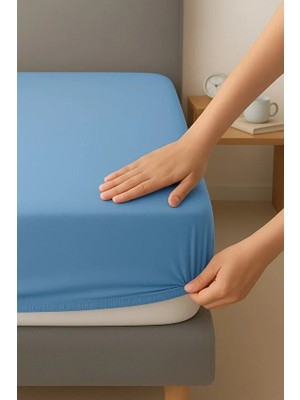 Suvay Mavi Renk Penye Lastikli Çarşaf 120x200 Tek Kişilik %100 Pamuklu Lastikli Penye Çarşaf