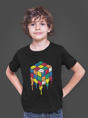 Bumeta Rubik Zeka Küpü Renkli Kombinasyon Akışkan Baskılı Çocuk Tişört T-Shirt