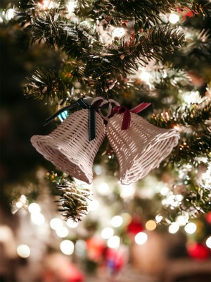 2’li Rattan Bambu Hasır Yılbaşı Çanı ve Süsü, Haki, Aksesuar