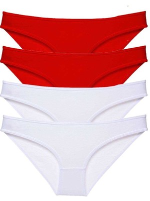 Royaleks 4 Adet Süper Eko Set Likralı Kadın Slip Külot Kırmızı Beyaz