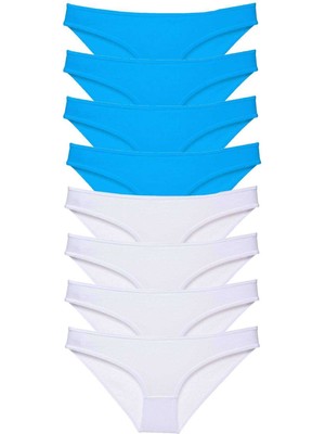 Royaleks 8 Adet Süper Eko Set Likralı Kadın Slip Külot Beyaz ve Mavi