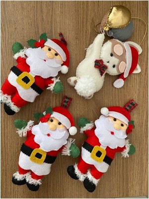 Yılbaşı Süsü Keçe Noel Baba 4'lü Set Bej Renkli Dekorasyon