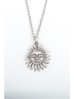 Alooya Gülen Surat Güneş Gümüş Kaplama Düz Zincir Kolye