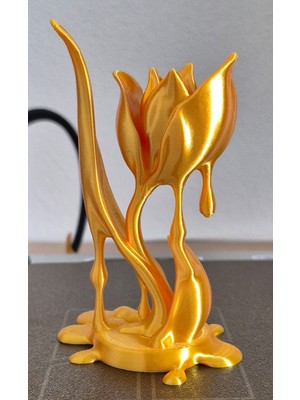 TSC 15CM Eriyen Altın Lale Gold Renk Modern Tasarım Çiçek Dekor Mini Biblo