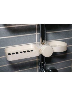 Beyaz Duş Rafı ve Sabun Şampuan Tutucu Kelepçeli Organizer