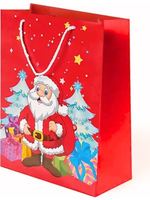 Yılbaşı Hediye Çantası, Kraft Poşet, Noel Baba, 25X30CM, 5'li Paket