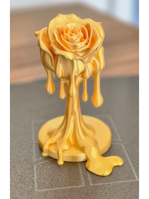 TSC Altın Renk Eriyen Gül Heykeli 15 cm Masa Süsü Pla Baskı