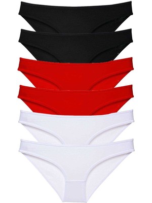 Royaleks 6 Adet Süper Eko Set Likralı Kadın Slip Külot Siyah Kırmızı Beyaz