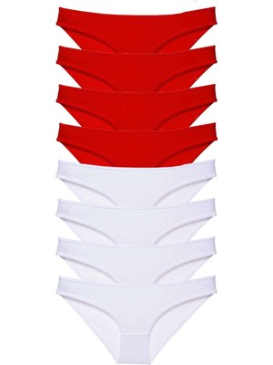 Royaleks 8 Adet Süper Eko Set Likralı Kadın Slip Külot Kırmızı Beyaz